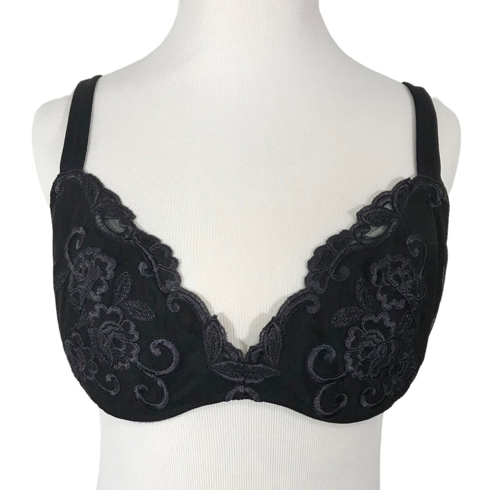 La Perla Black Lace Vintage Bra Floral Embroidery Size 36C
